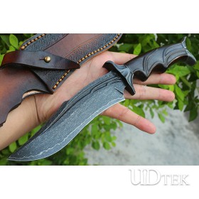 Nightcrawler Damascus steel straight knife with ebony handle UD2105529